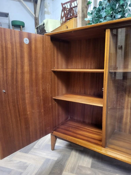 Vintage Mid-Century McIntosh Teak & Glass Long Bookcase Slim Sideboard Retro