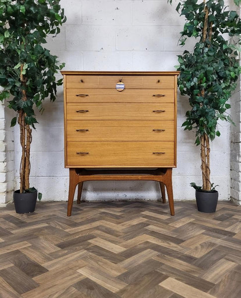 Vintage Mid-Century Alfred Cox Walnut Chest Of 5 Drawers Scandi MCM Retro
