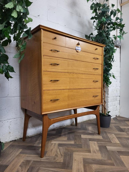 Vintage Mid-Century Alfred Cox Walnut Chest Of 5 Drawers Scandi MCM Retro
