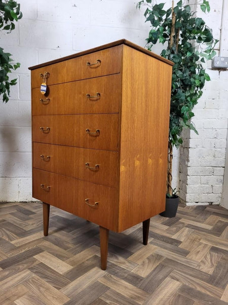 Vintage Mid-Century Teak Chest Of 5 Drawers Scandi MCM Retro