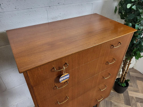 Vintage Mid-Century Teak Chest Of 5 Drawers Scandi MCM Retro
