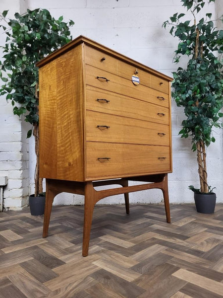 Vintage Mid-Century Alfred Cox Walnut Chest Of 5 Drawers Scandi MCM Retro