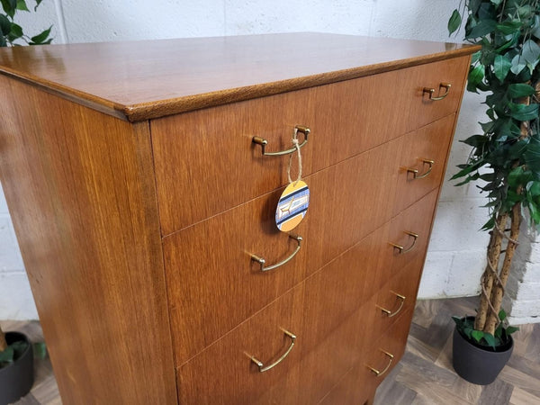Vintage Mid-Century Teak Chest Of 5 Drawers Scandi MCM Retro