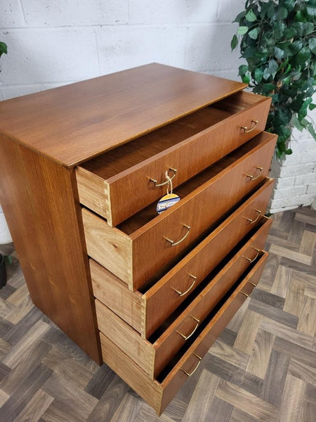 Vintage Mid-Century Teak Chest Of 5 Drawers Scandi MCM Retro