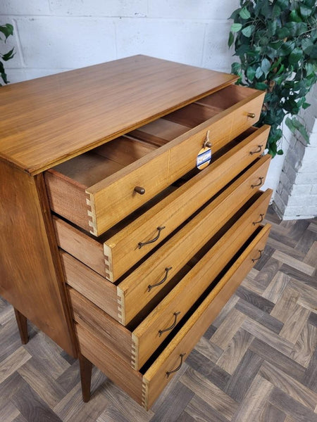 Vintage Mid-Century Alfred Cox Walnut Chest Of 5 Drawers Scandi MCM Retro