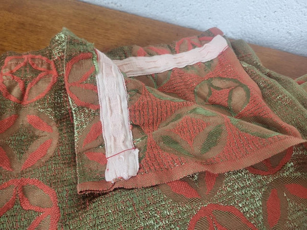 Beautiful Vintage 60's Mid-Century Curtains Woven Silk Gold & Red Circles MCM
