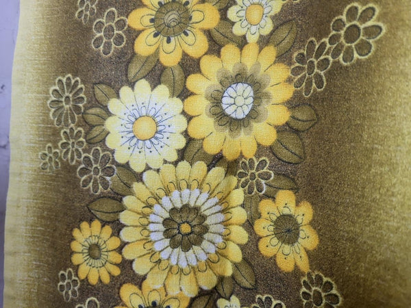 Beautiful Vintage 60's Mid-Century Barkcloth Curtains Yellow Floral MCM