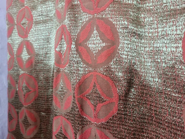 Beautiful Vintage 60's Mid-Century Curtains Woven Silk Gold & Red Circles MCM