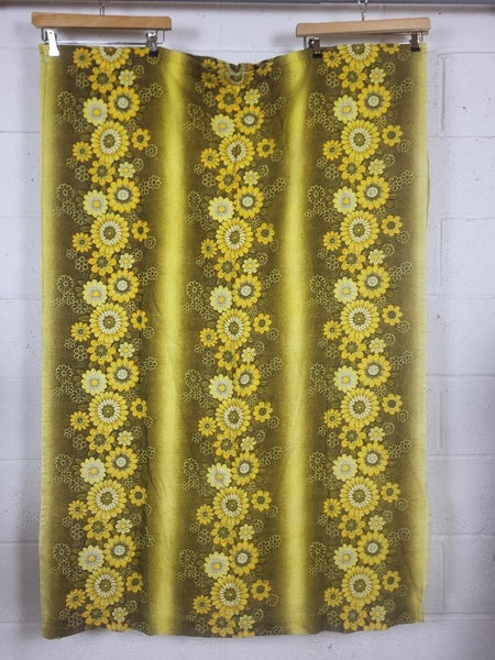 Beautiful Vintage 60's Mid-Century Barkcloth Curtains Yellow Floral MCM