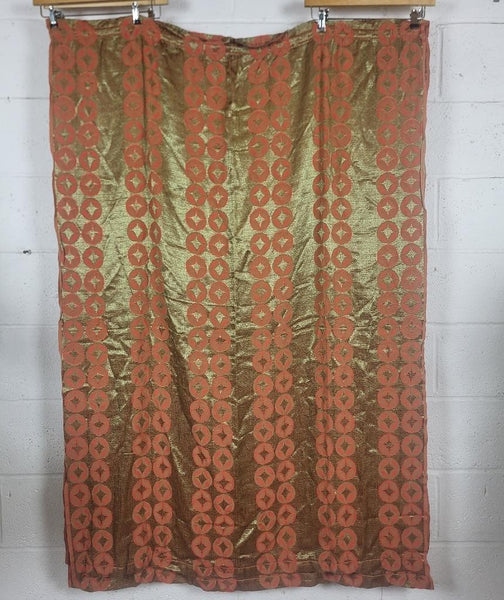 Beautiful Vintage 60's Mid-Century Curtains Woven Silk Gold & Red Circles MCM