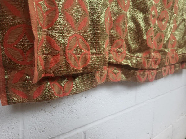 Beautiful Vintage 60's Mid-Century Curtains Woven Silk Gold & Red Circles MCM