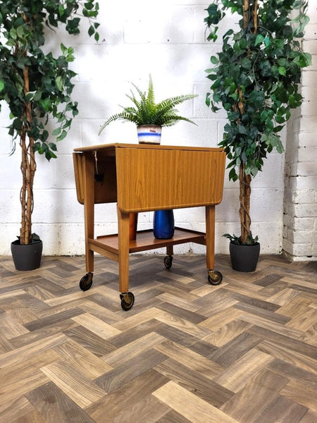 Vintage Mid-Century Teak Formica Dropleaf Tea Trolley Drinks Bar Retro