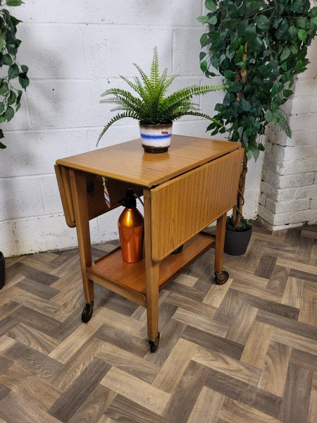 Vintage Mid-Century Teak Formica Dropleaf Tea Trolley Drinks Bar Retro