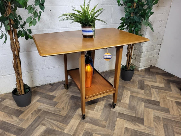 Vintage Mid-Century Teak Formica Dropleaf Tea Trolley Drinks Bar Retro