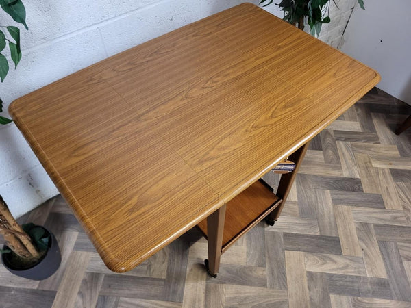 Vintage Mid-Century Teak Formica Dropleaf Tea Trolley Drinks Bar Retro