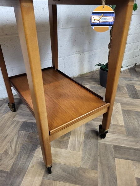 Vintage Mid-Century Teak Formica Dropleaf Tea Trolley Drinks Bar Retro
