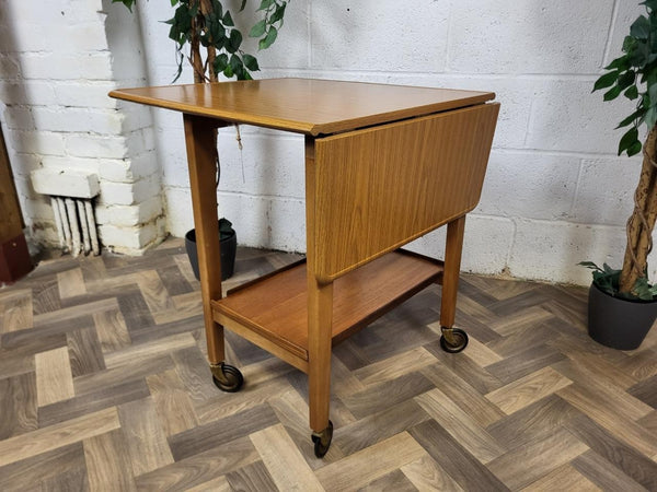 Vintage Mid-Century Teak Formica Dropleaf Tea Trolley Drinks Bar Retro