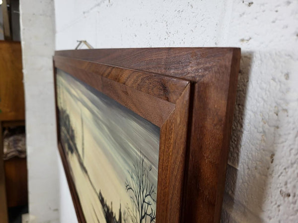 Vintage Mid-Century Large Teak Framed Print Riverbanks By Ronald Norman Folland