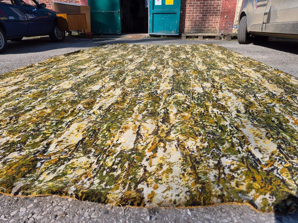 Vintage Mid-Century Axminster Wool Carpet Green & Brown Retro Pattern 70's MCM