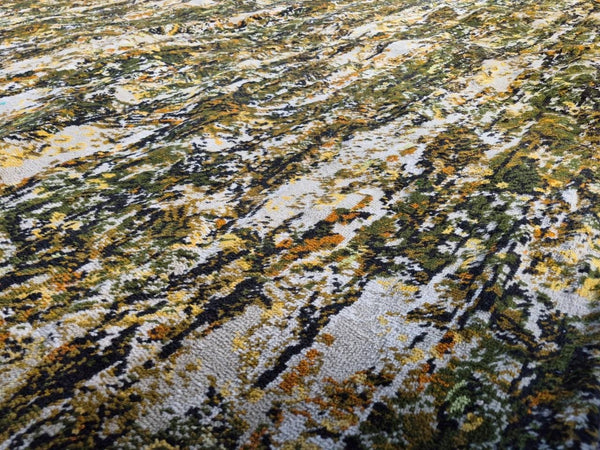 Vintage Mid-Century Axminster Wool Carpet Green & Brown Retro Pattern 70's MCM