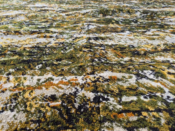 Vintage Mid-Century Axminster Wool Carpet Green & Brown Retro Pattern 70's MCM