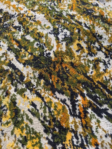 Vintage Mid-Century Axminster Wool Carpet Green & Brown Retro Pattern 70's MCM