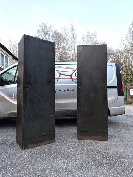 Pair Of Vintage Roneo Mid-Century Industrial Filing Locker Cabinets Green Metal