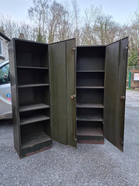 Pair Of Vintage Roneo Mid-Century Industrial Filing Locker Cabinets Green Metal