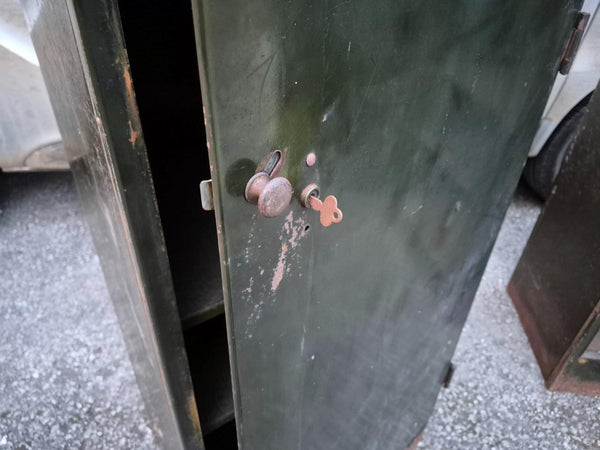 Pair Of Vintage Roneo Mid-Century Industrial Filing Locker Cabinets Green Metal