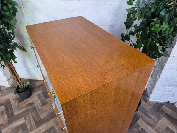 Vintage Mid-Century Meredew Oak & White Chest Of 5 Drawers Tallboy Retro Scandi