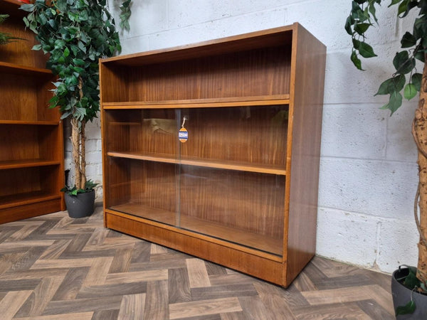 Vintage Mid-Century Teak & Glass Double Sided Bookcase Room Divider Scandi Retro