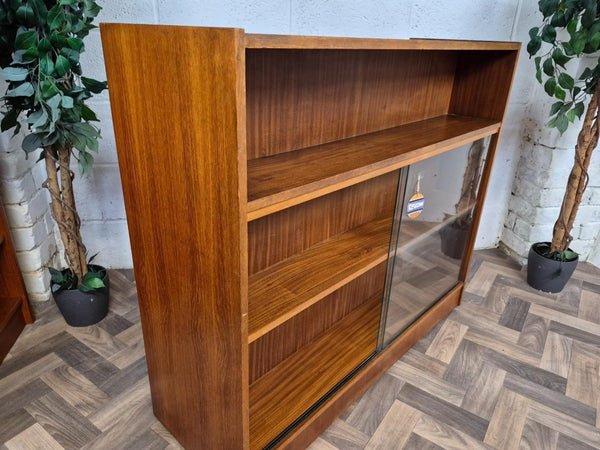 Vintage Mid-Century Teak & Glass Double Sided Bookcase Room Divider Scandi Retro
