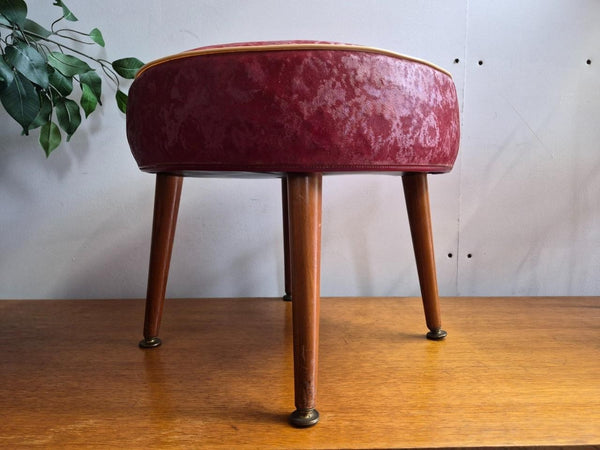 Vintage Mid-Century Sherborne Small Red Vinyl Round Stool Pouffe Retro 70's