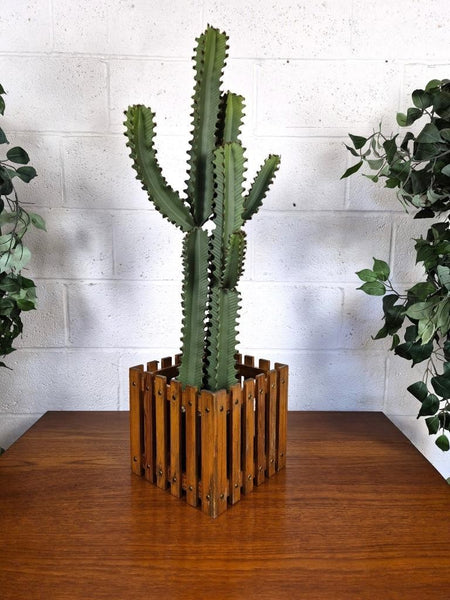Vintage Mid-Century Pine Wooden Planter Plant Stand Scandi Retro MCM