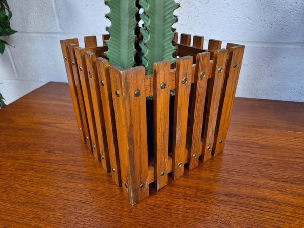 Vintage Mid-Century Pine Wooden Planter Plant Stand Scandi Retro MCM