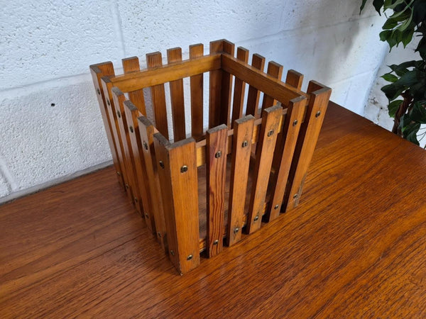 Vintage Mid-Century Pine Wooden Planter Plant Stand Scandi Retro MCM