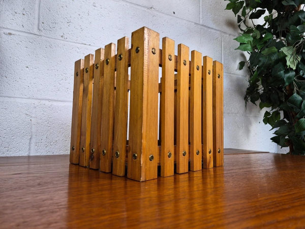 Vintage Mid-Century Pine Wooden Planter Plant Stand Scandi Retro MCM