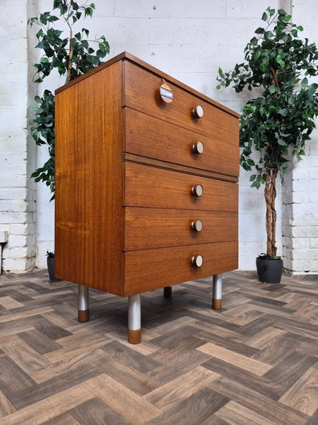Vintage Mid-Century Teak Tallboy Chest Of 5 Drawers Scandi Retro MCM