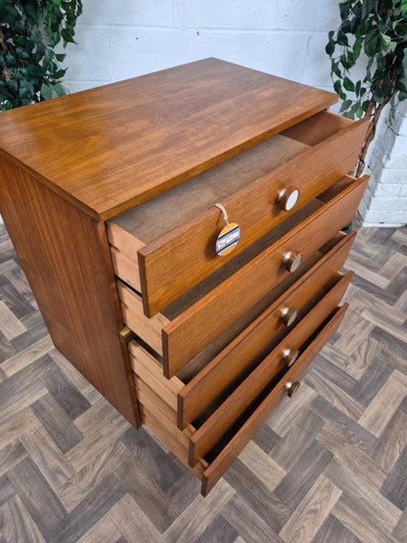 Vintage Mid-Century Teak Tallboy Chest Of 5 Drawers Scandi Retro MCM