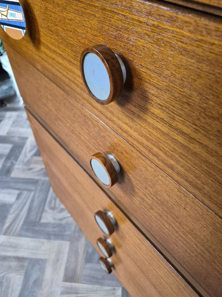 Vintage Mid-Century Teak Tallboy Chest Of 5 Drawers Scandi Retro MCM