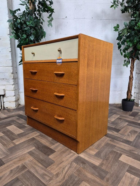 Vintage Mid-Century G Plan Brandon Oak & White Chest Of 4 Drawers