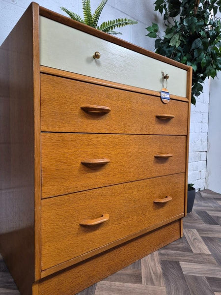 Vintage Mid-Century G Plan Brandon Oak & White Chest Of 4 Drawers