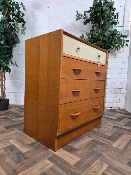Vintage Mid-Century G Plan Brandon Oak & White Chest Of 4 Drawers