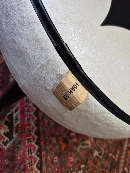 Vintage Mid-Century Sherborne White & Black Vinyl Foot Stool Pouffe Retro 70's