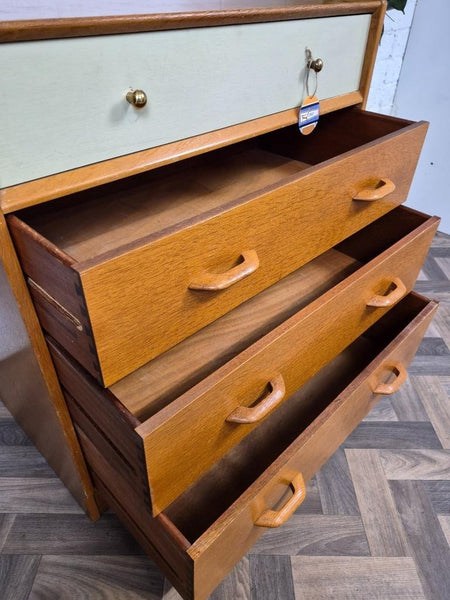 Vintage Mid-Century G Plan Brandon Oak & White Chest Of 4 Drawers