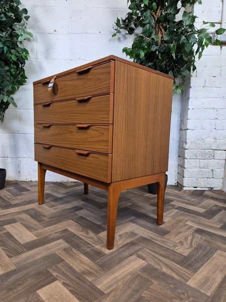 Vintage Mid-Century Teak Effect Chest Of 4 Drawers Scandi Retro MCM