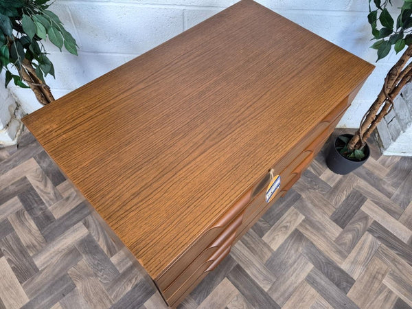 Vintage Mid-Century Teak Effect Chest Of 4 Drawers Scandi Retro MCM