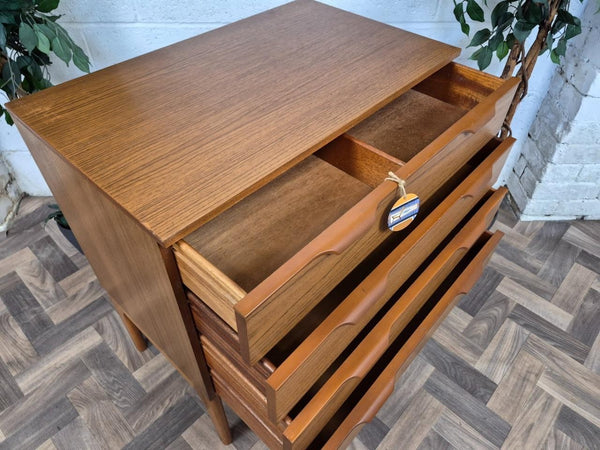 Vintage Mid-Century Teak Effect Chest Of 4 Drawers Scandi Retro MCM