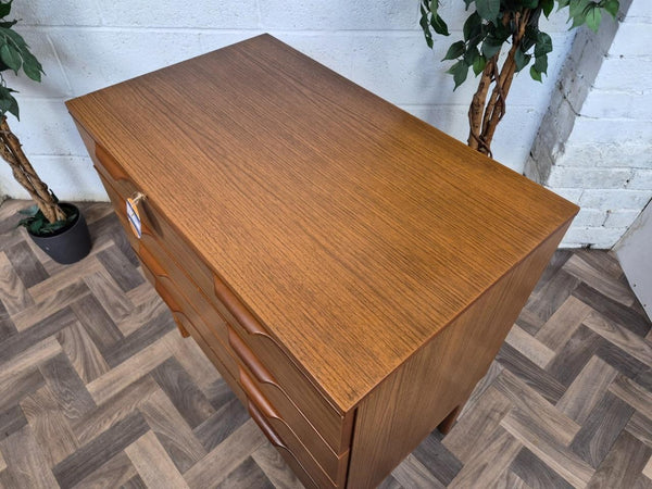 Vintage Mid-Century Teak Effect Chest Of 4 Drawers Scandi Retro MCM