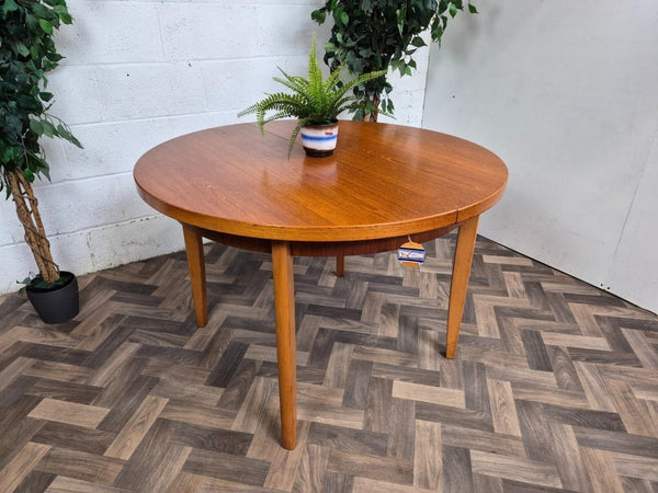 Vintage Mid-Century Round Teak Extending Dining Table Scandi Danish Retro MCM